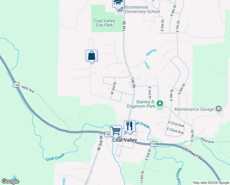 map of restaurants, bars, coffee shops, grocery stores, and more near 202 West 19th Avenue in Coal Valley