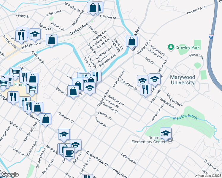 map of restaurants, bars, coffee shops, grocery stores, and more near 900 Grandview Street in Scranton