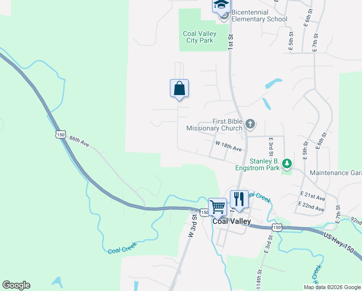 map of restaurants, bars, coffee shops, grocery stores, and more near 405 W 19th Ave in Coal Valley