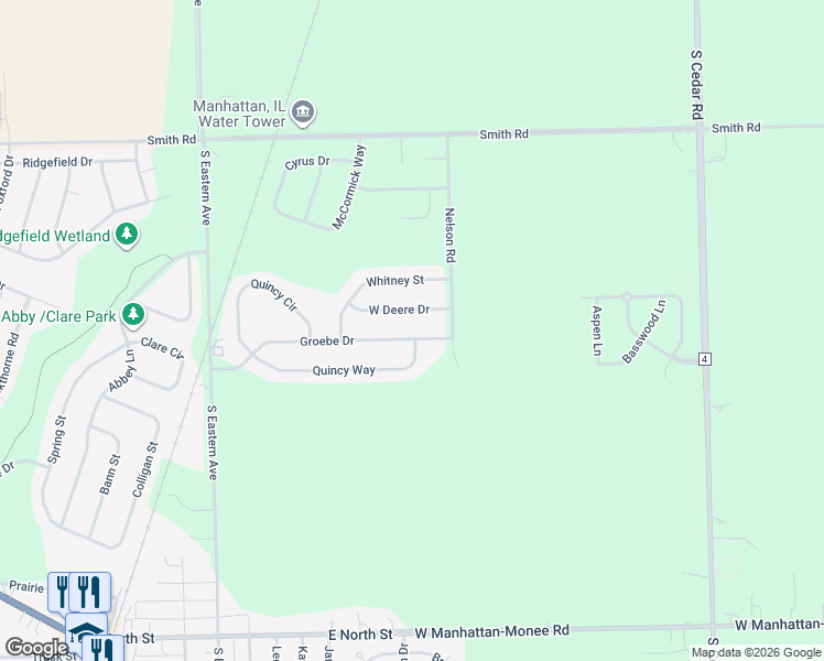 map of restaurants, bars, coffee shops, grocery stores, and more near 14901 Groebe Drive in Manhattan