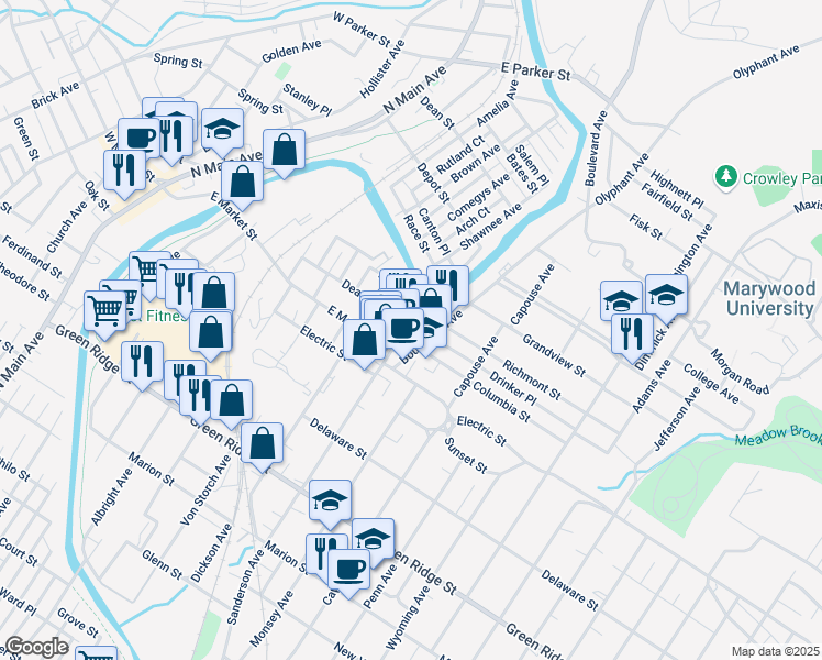 map of restaurants, bars, coffee shops, grocery stores, and more near 1901 Sanderson Avenue in Scranton