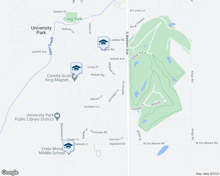 map of restaurants, bars, coffee shops, grocery stores, and more near 1039 Abbott Lane in University Park