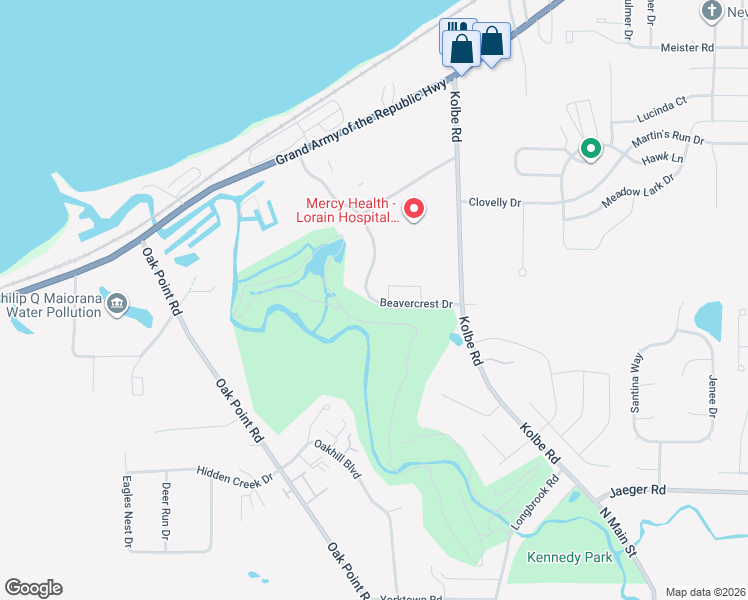 map of restaurants, bars, coffee shops, grocery stores, and more near 5536 Beavercrest Drive in Lorain