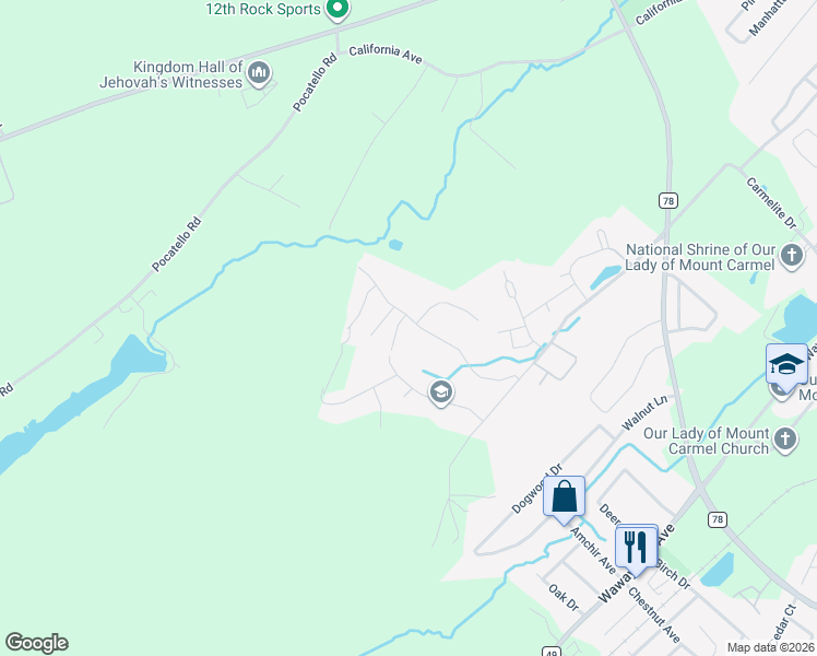 map of restaurants, bars, coffee shops, grocery stores, and more near 11 Highrose Ridge Way in Middletown