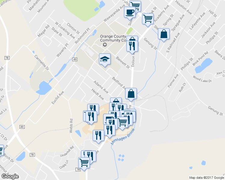 map of restaurants, bars, coffee shops, grocery stores, and more near 16 Earle Street in Middletown