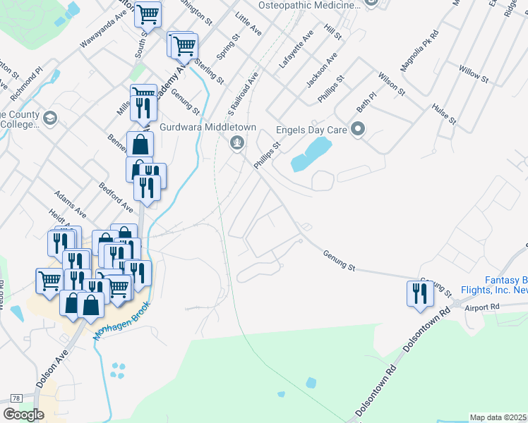 map of restaurants, bars, coffee shops, grocery stores, and more near 109 Ruth Court in Middletown