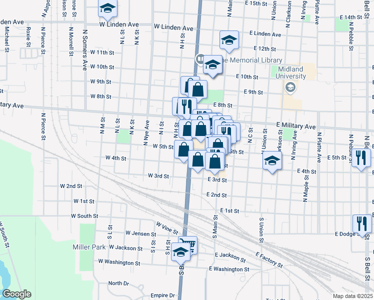 map of restaurants, bars, coffee shops, grocery stores, and more near 455 North Broad Street in Fremont