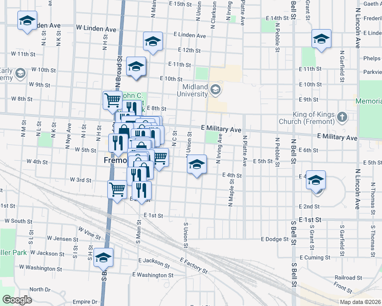 map of restaurants, bars, coffee shops, grocery stores, and more near 507 East 6th Street in Fremont