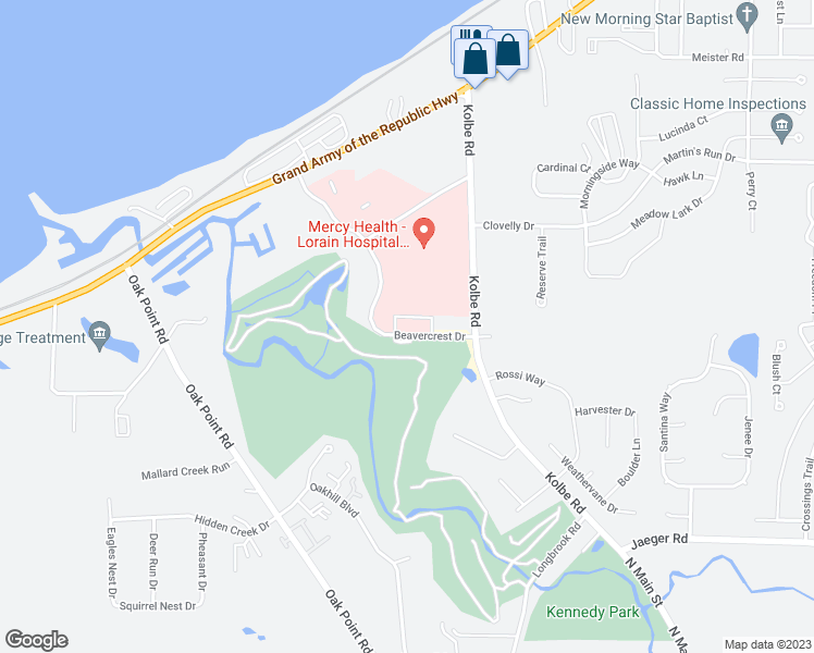 map of restaurants, bars, coffee shops, grocery stores, and more near 5520 Beavercrest Drive in Lorain