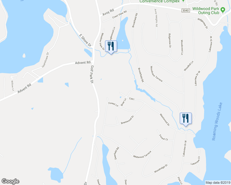 map of restaurants, bars, coffee shops, grocery stores, and more near 939 Westwood Drive in Lake Ariel