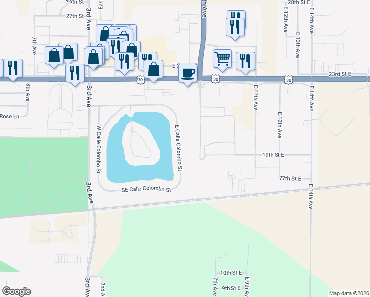 map of restaurants, bars, coffee shops, grocery stores, and more near 1877 East Calle Colombo Street in Columbus
