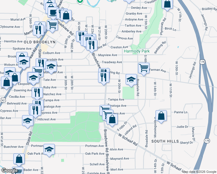 map of restaurants, bars, coffee shops, grocery stores, and more near in Cleveland