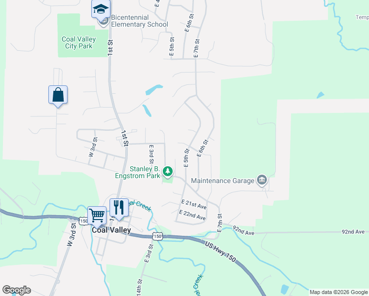 map of restaurants, bars, coffee shops, grocery stores, and more near 1606 East 5th Street in Coal Valley