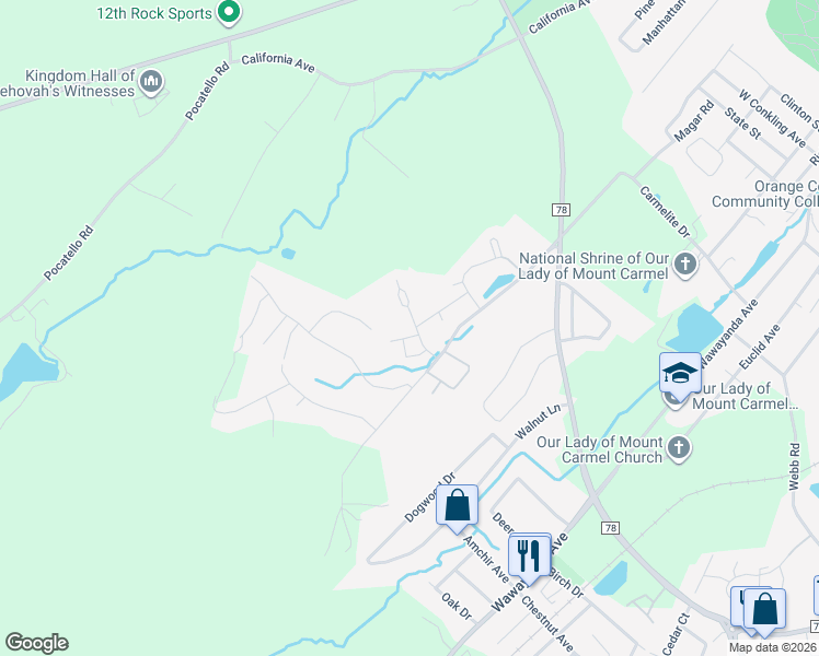 map of restaurants, bars, coffee shops, grocery stores, and more near 77 Jordan Lane in Middletown