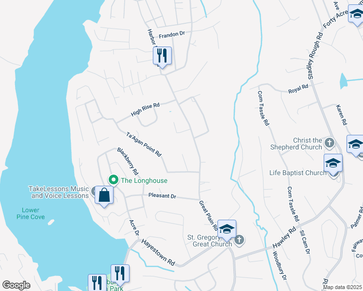 map of restaurants, bars, coffee shops, grocery stores, and more near 7 Tranquility Court in Danbury