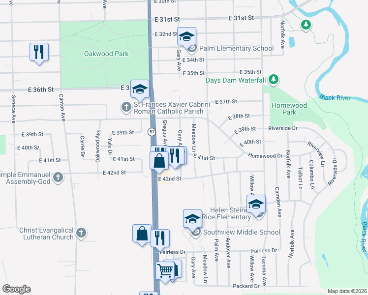 map of restaurants, bars, coffee shops, grocery stores, and more near 4029 Gary Avenue in Lorain