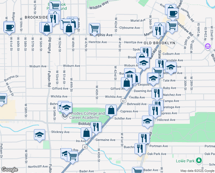 map of restaurants, bars, coffee shops, grocery stores, and more near 4209 Ardmore Avenue in Cleveland