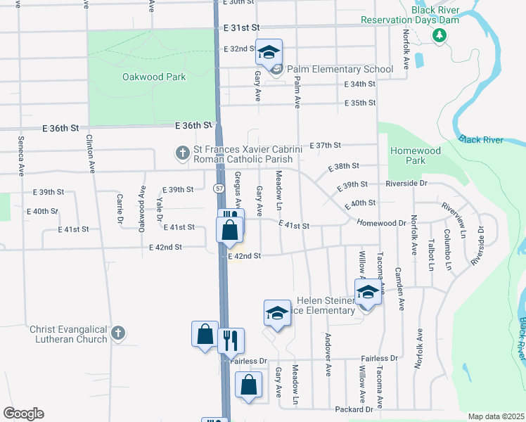 map of restaurants, bars, coffee shops, grocery stores, and more near 3982 Gary Avenue in Lorain