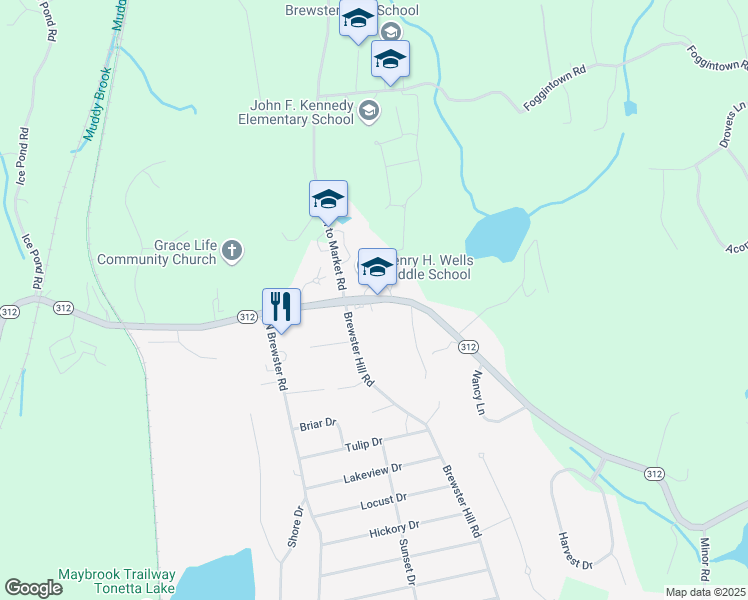 map of restaurants, bars, coffee shops, grocery stores, and more near 570 New York 312 in Brewster