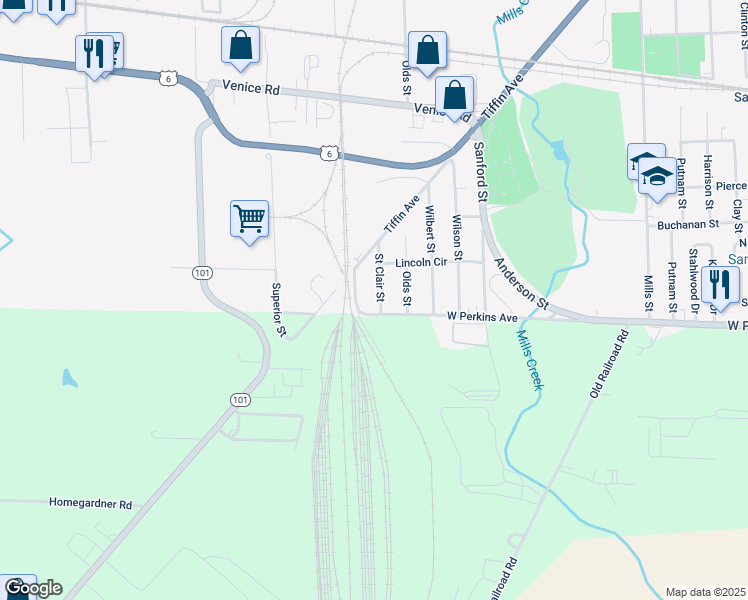 map of restaurants, bars, coffee shops, grocery stores, and more near 2239 Saint Clair Street in Sandusky