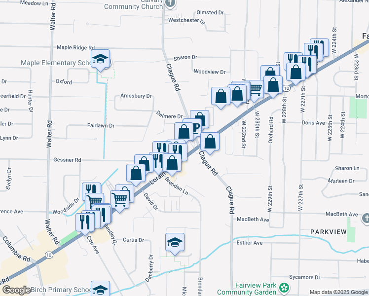 map of restaurants, bars, coffee shops, grocery stores, and more near 23460 Lorain Road in North Olmsted