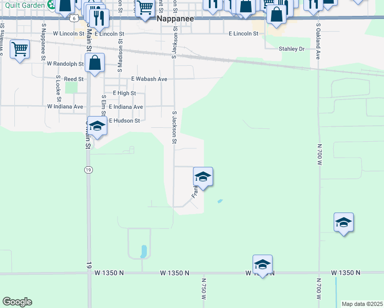 map of restaurants, bars, coffee shops, grocery stores, and more near 211 Stonewall Court in Nappanee