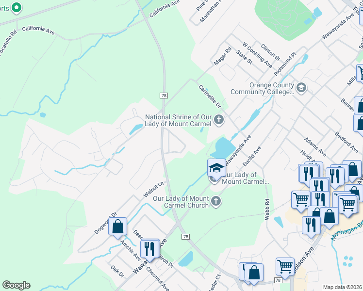 map of restaurants, bars, coffee shops, grocery stores, and more near 21 North Aspen Road in Middletown
