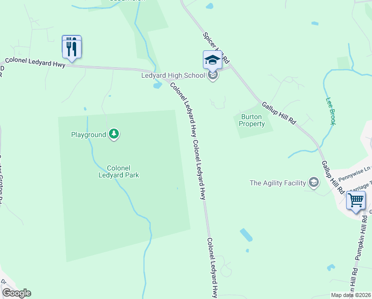 map of restaurants, bars, coffee shops, grocery stores, and more near 609 Colonel Ledyard Highway in Ledyard