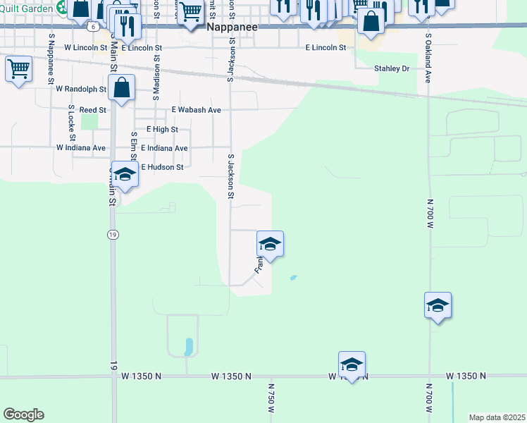 map of restaurants, bars, coffee shops, grocery stores, and more near 213 Stonewall Court in Nappanee