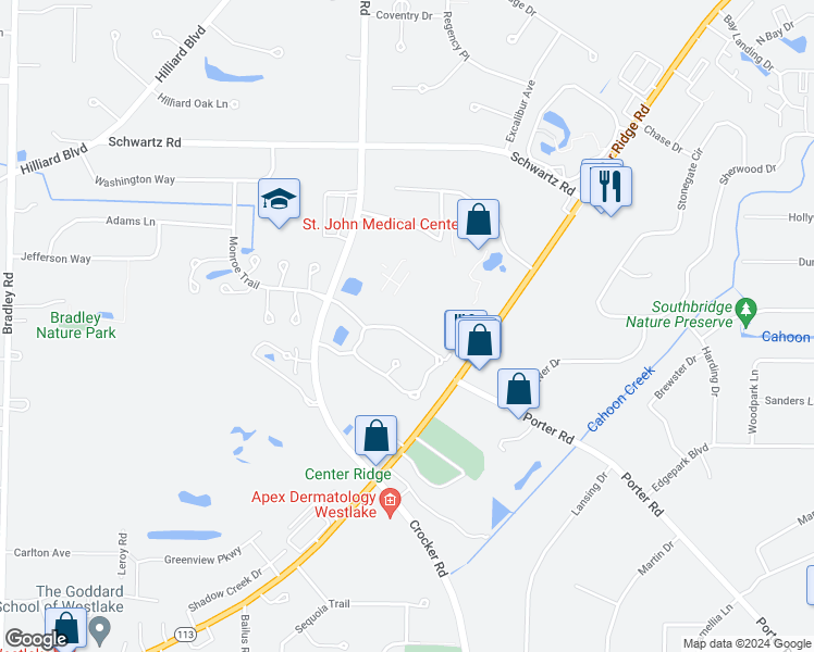 map of restaurants, bars, coffee shops, grocery stores, and more near 29443 Hummingbird Circle in Westlake