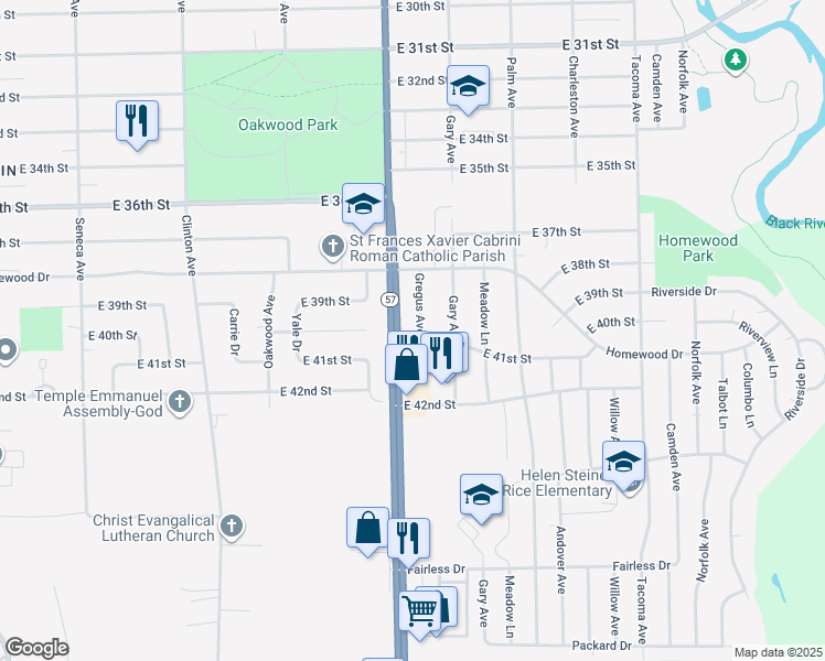 map of restaurants, bars, coffee shops, grocery stores, and more near 4022 Gregus Avenue in Lorain