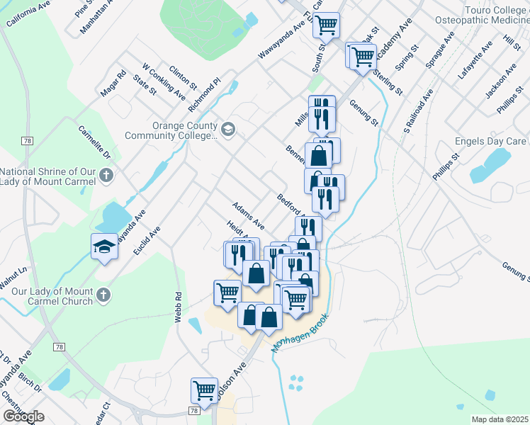 map of restaurants, bars, coffee shops, grocery stores, and more near 10 Dubois Street in Middletown