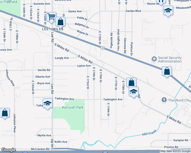 map of restaurants, bars, coffee shops, grocery stores, and more near 4605 East 174th Street in Cleveland