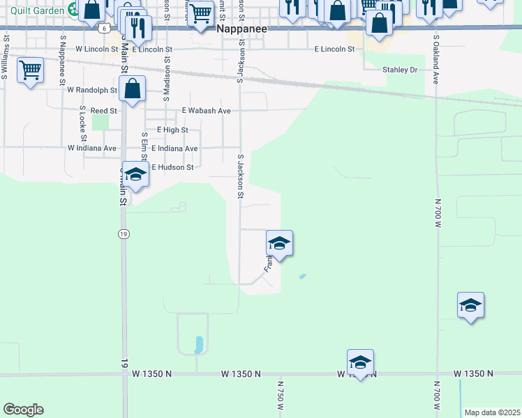 map of restaurants, bars, coffee shops, grocery stores, and more near 207 Stonewall Court in Nappanee