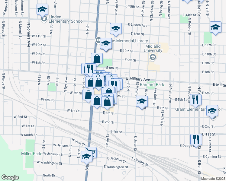 map of restaurants, bars, coffee shops, grocery stores, and more near 549 North D Street in Fremont