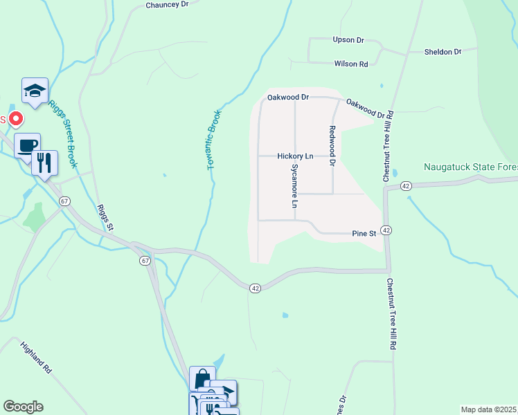 map of restaurants, bars, coffee shops, grocery stores, and more near 49 Oakwood Dr in Oxford