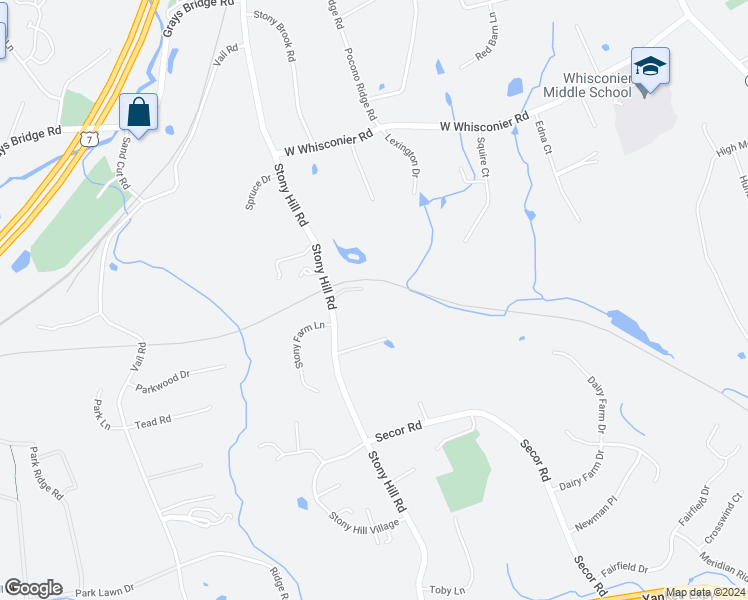 map of restaurants, bars, coffee shops, grocery stores, and more near 53 Stony Hill Road in Brookfield