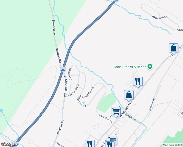 map of restaurants, bars, coffee shops, grocery stores, and more near 12 Overbrook Cir in Scranton