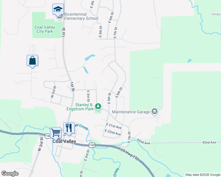 map of restaurants, bars, coffee shops, grocery stores, and more near 1606 East 5th Street in Coal Valley