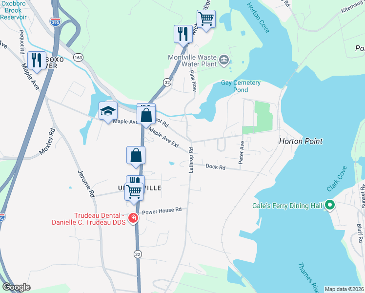 map of restaurants, bars, coffee shops, grocery stores, and more near 40 Maple Avenue Extension in Montville