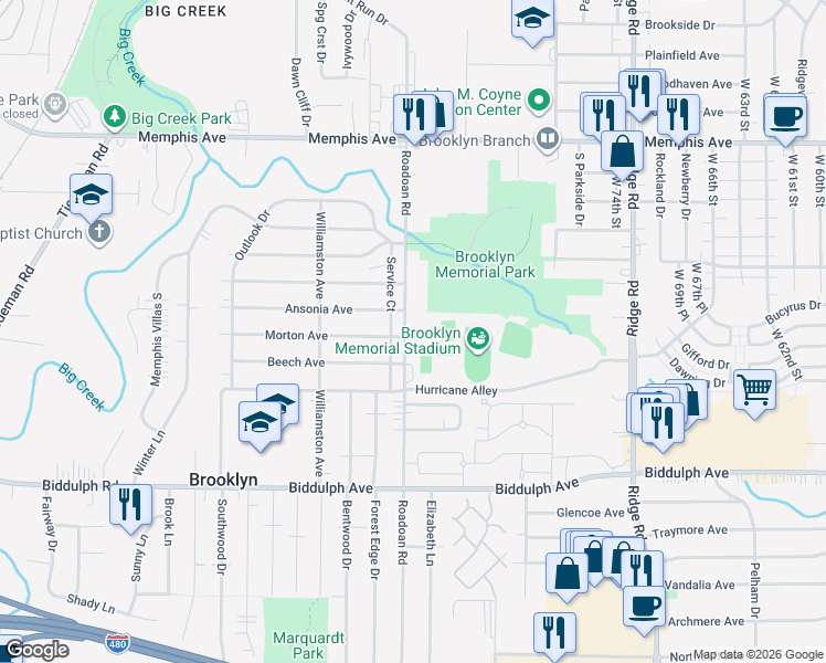 map of restaurants, bars, coffee shops, grocery stores, and more near 4481 Roadoan Road in Brooklyn