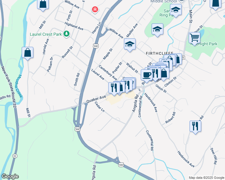 map of restaurants, bars, coffee shops, grocery stores, and more near 10 Elm Street in Cornwall
