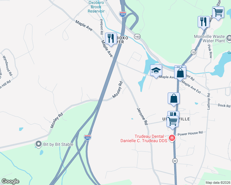 map of restaurants, bars, coffee shops, grocery stores, and more near 23 Moxley Road in Montville