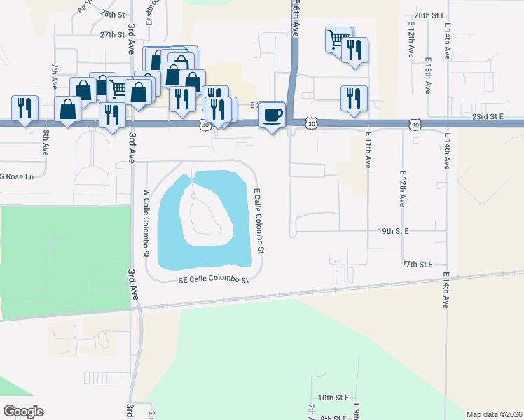 map of restaurants, bars, coffee shops, grocery stores, and more near 1877 East Calle Colombo Street in Columbus
