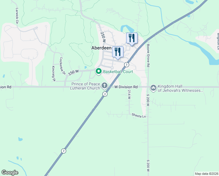 map of restaurants, bars, coffee shops, grocery stores, and more near 220-232 West Division Road in Valparaiso