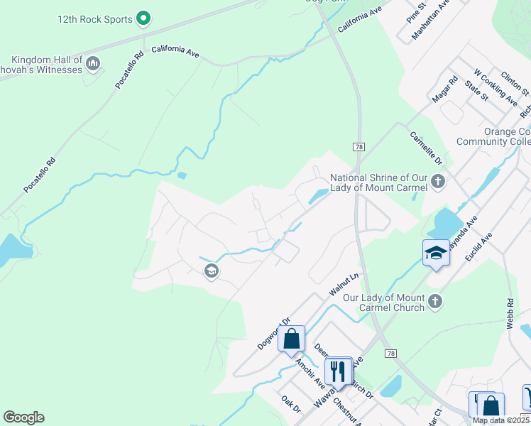 map of restaurants, bars, coffee shops, grocery stores, and more near 32 Jordan Lane in Middletown