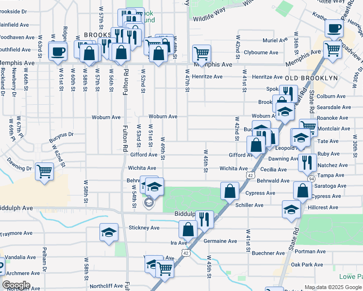 map of restaurants, bars, coffee shops, grocery stores, and more near 4715 Ardmore Ave in Cleveland