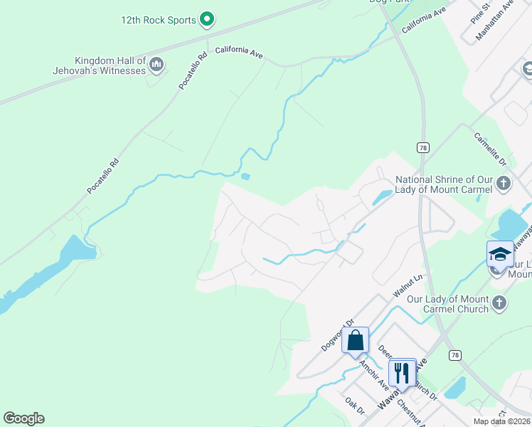 map of restaurants, bars, coffee shops, grocery stores, and more near 7 Woodrose Court in Middletown