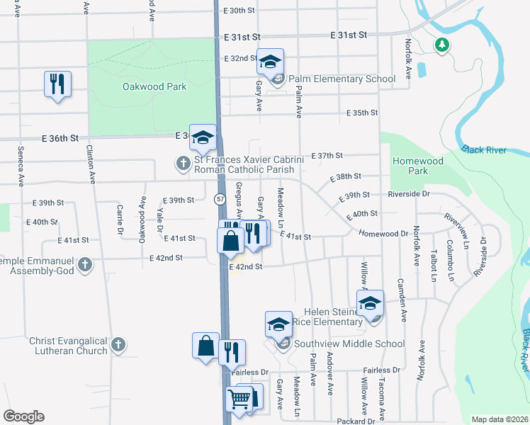 map of restaurants, bars, coffee shops, grocery stores, and more near 3982 Gary Avenue in Lorain