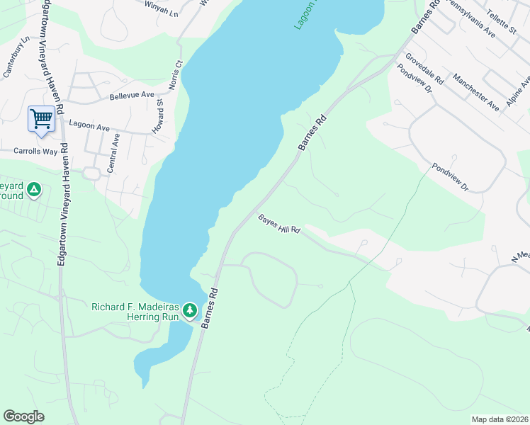 map of restaurants, bars, coffee shops, grocery stores, and more near 350 Barnes Road in Oak Bluffs